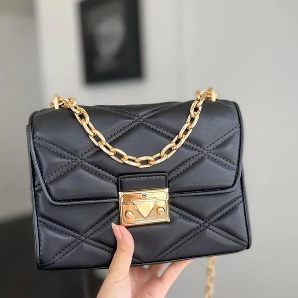 Túi Đeo Chéo Nữ Michael Kors MK Serena Small Quilted Faux Leather Crossbody Bag Màu Đen