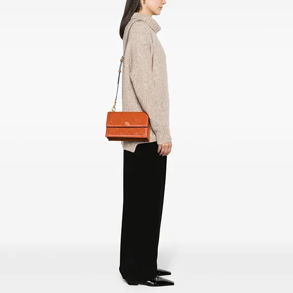 Túi Đeo Chéo Nữ Tory Burch Monogram Patent Embossed Small Shouder Bag 135824 Màu Cam - Túi xách - Vua Hàng Hiệu