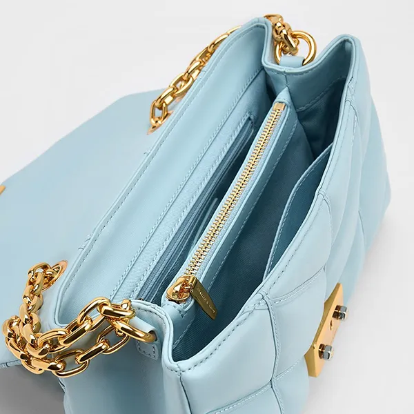 Túi Đeo Vai Nữ Charles & Keith CNK Eudora Chevron Trapeze Bag Blue 20671469 Màu Xanh Blue