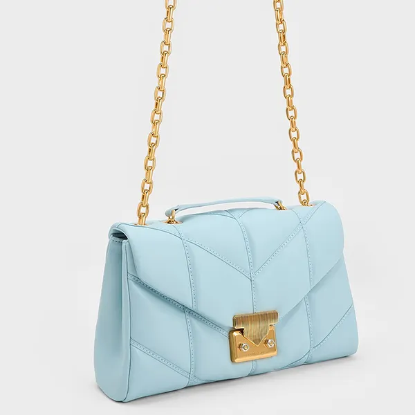 Túi Đeo Vai Nữ Charles & Keith CNK Eudora Chevron Trapeze Bag Blue 20671469 Màu Xanh Blue