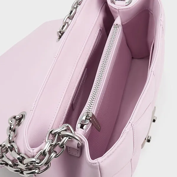 Túi Đeo Vai Nữ Charles & Keith CNK Eudora Chevron Trapeze Bag Lilac 20671469 Màu Hồng Nhạt