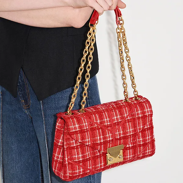 Túi Đeo Vai Nữ Charles & Keith CNK Eudora Chevron Trapeze Bag Red 20671469 Màu Đỏ