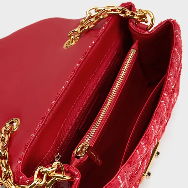 Túi Đeo Vai Nữ Charles & Keith CNK Eudora Chevron Trapeze Bag Red 20671469 Màu Đỏ