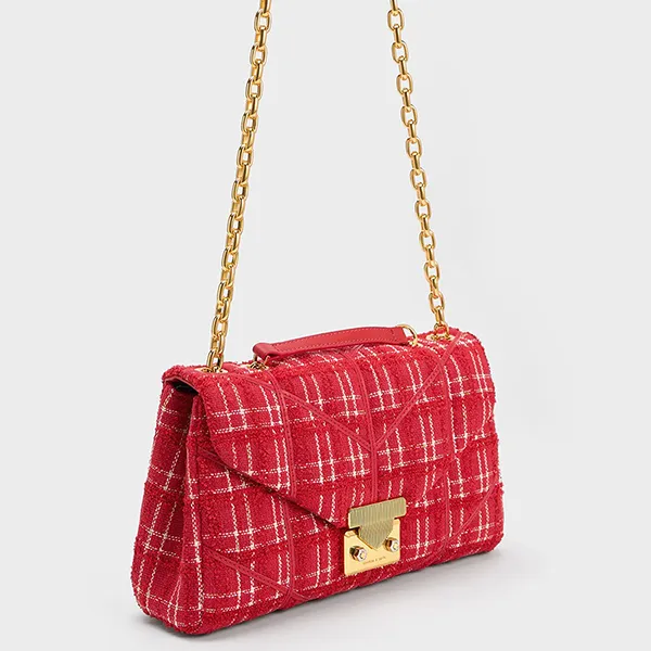 Túi Đeo Vai Nữ Charles & Keith CNK Eudora Chevron Trapeze Bag Red 20671469 Màu Đỏ