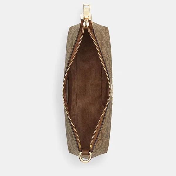Túi Đeo Vai Nữ Coach Charlotte Shoulder Bag In Signature Canvas CL405 Gold/Khaki Saddle Màu Nâu Khaki