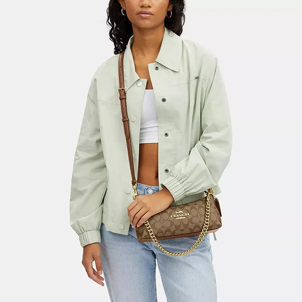 Túi Đeo Vai Nữ Coach Charlotte Shoulder Bag In Signature Canvas CL405 Màu Nâu Khaki - Túi xách - Vua Hàng Hiệu