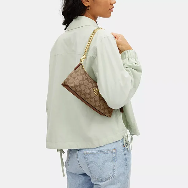 Túi Đeo Vai Nữ Coach Charlotte Shoulder Bag In Signature Canvas CL405 Màu Nâu Khaki - Túi xách - Vua Hàng Hiệu