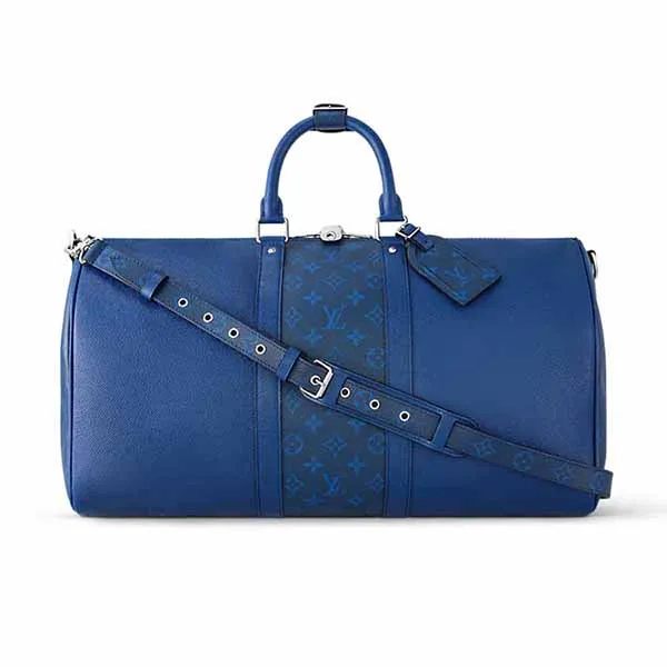 Túi Đựng Đồ Nam Louis Vuitton LV Keepall Bandoulière 50 Bag M53766 Màu Xanh Blue - 4