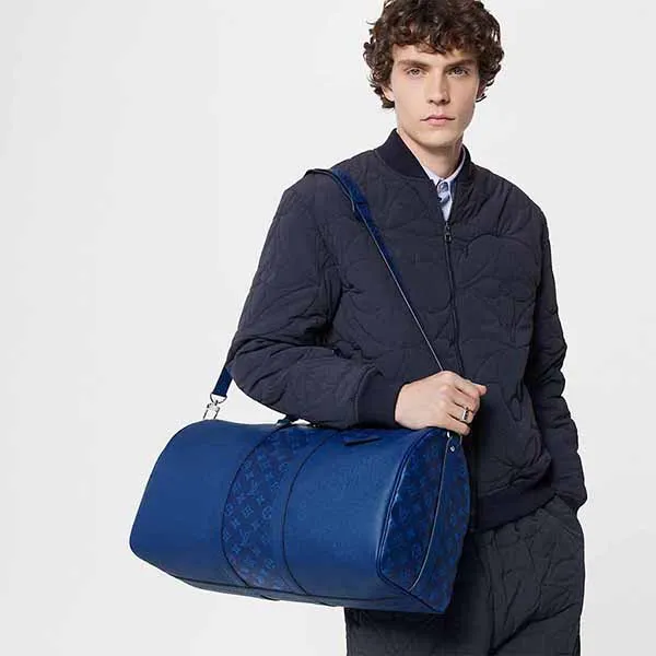 Túi Đựng Đồ Nam Louis Vuitton LV Keepall Bandoulière 50 Bag M53766 Màu Xanh Blue - 1