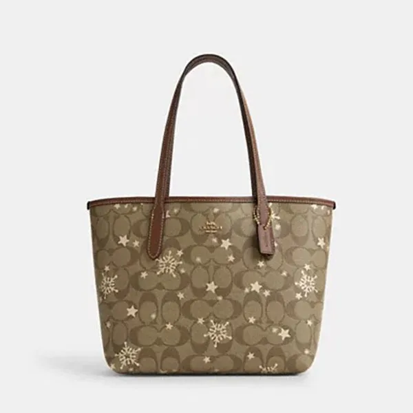 Túi Tote Nữ Coach Mini City In Signature Canvas With Star And Snowflake Print CN682 Màu Nâu Họa Tiết - Túi xách - Vua Hàng Hiệu