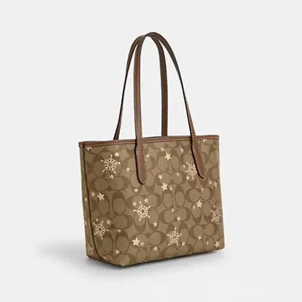 Túi Tote Nữ Coach Mini City In Signature Canvas With Star And Snowflake Print CN682 Màu Nâu Họa Tiết - Túi xách - Vua Hàng Hiệu