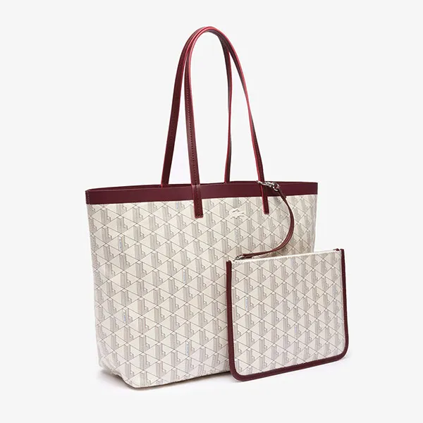 Túi Tote Nữ Lacoste Coated Canvas Monogram Tote Mono Farine Zin NF4478HN M62 Màu Trắng - Túi xách - Vua Hàng Hiệu
