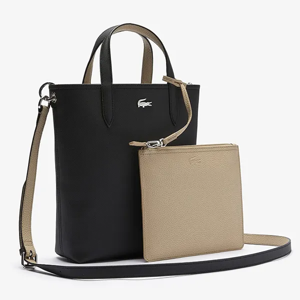 Túi Tote Nữ Lacoste Women's Anna Reversible Coated Canvas Bag NF2991AA A91 Hai Mặt Màu Đen/Be - Túi xách - Vua Hàng Hiệu