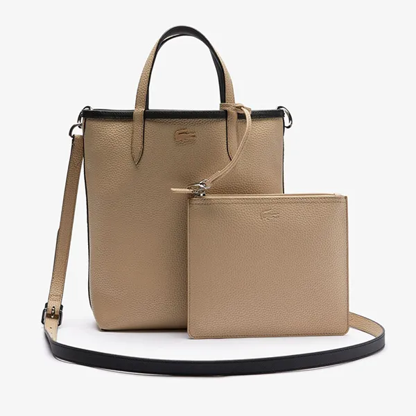 Túi Tote Nữ Lacoste Women's Anna Reversible Coated Canvas Bag NF2991AA A91 Hai Mặt Màu Đen/Be - Túi xách - Vua Hàng Hiệu