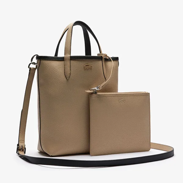 Túi Tote Nữ Lacoste Women's Anna Reversible Coated Canvas Bag NF2991AA A91 Hai Mặt Màu Đen/Be - Túi xách - Vua Hàng Hiệu