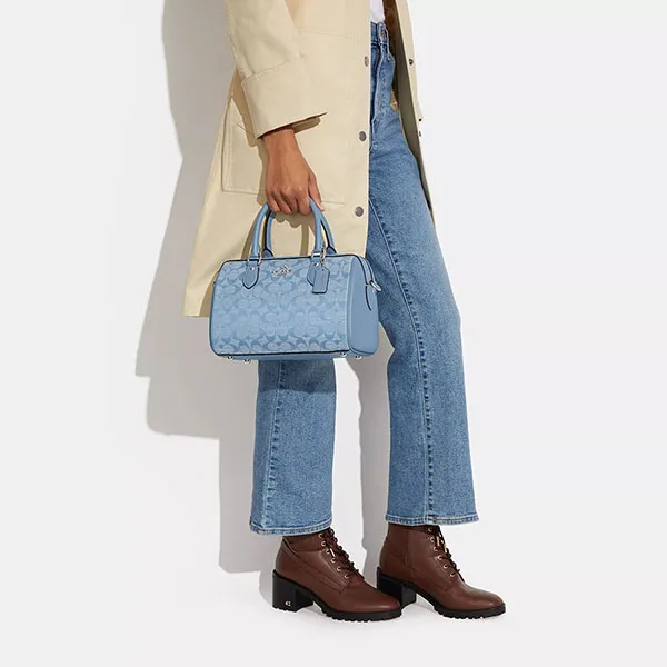 Túi Trống Nữ Coach Rowan Satchel In Signature Chambray CH141 Màu Xanh Da Trời - Túi xách - Vua Hàng Hiệu