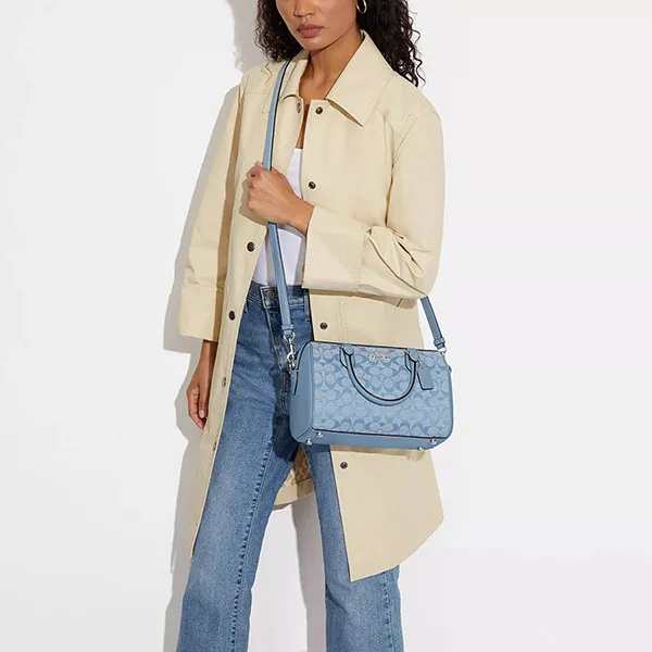 Túi Trống Nữ Coach Rowan Satchel In Signature Chambray CH141 Màu Xanh Da Trời - Túi xách - Vua Hàng Hiệu