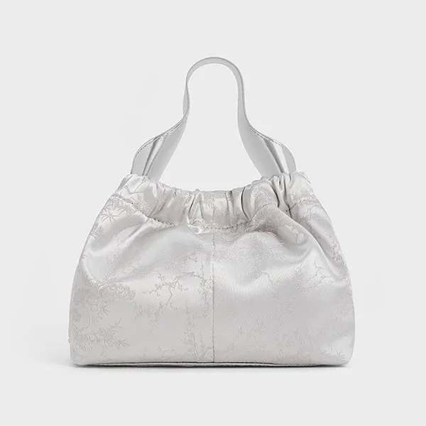 Túi Xách Nữ Charles & Keith CNK Ally Satin Floral-Print Ruched Bag Silver CK2-10151320-A Màu Bạc