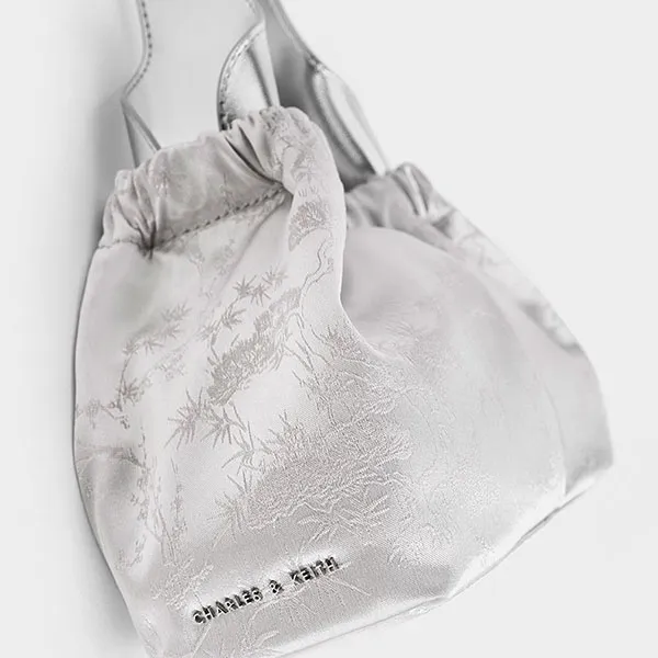 Túi Xách Nữ Charles & Keith CNK Ally Satin Floral-Print Ruched Bag Silver CK2-10151320-A Màu Bạc