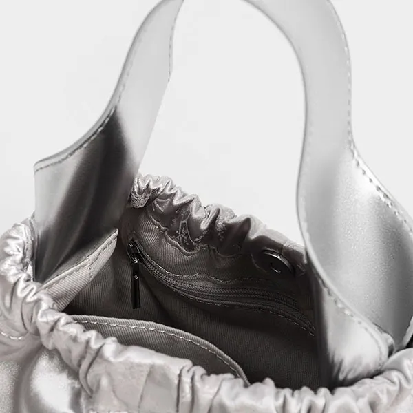 Túi Xách Nữ Charles & Keith CNK Ally Satin Floral-Print Ruched Bag Silver CK2-10151320-A Màu Bạc