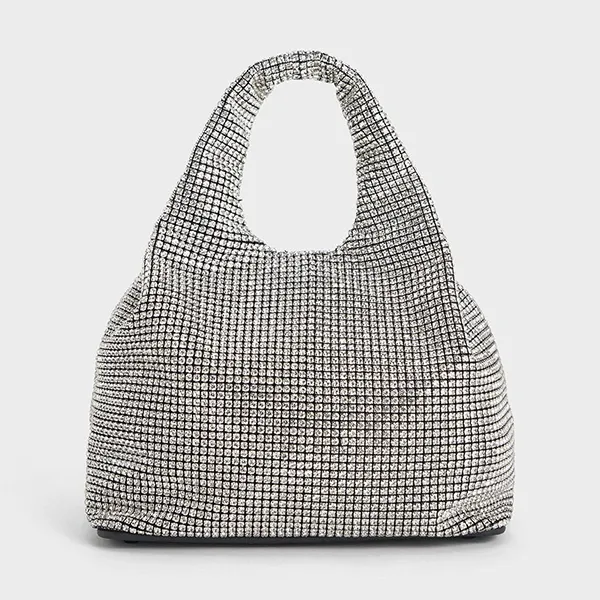 Túi Xách Tay Nữ Charles & Keith CNK Yama Crystal Embellished Tote Bag Silver CK2-30151335-2 Màu Bạc
