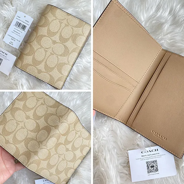 Ví Nữ Coach Passport Case In Signature Canvas CF887 Màu Vàng Nhạt