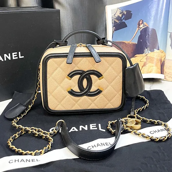 Túi Đeo Chéo Nữ Chanel Vanity Small Màu Đen Be
