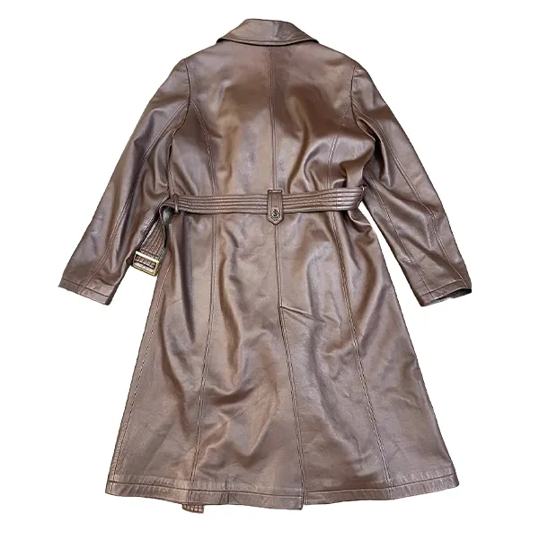 Áo Khoác Da Nữ Balmain Trech Coat Màu Nâu Đậm Size 11