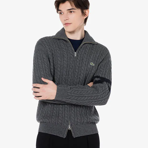 Áo Khoác Len Nam Lacoste Cable Zip-Up AH202E 53N EL6 Màu Xám Size 3