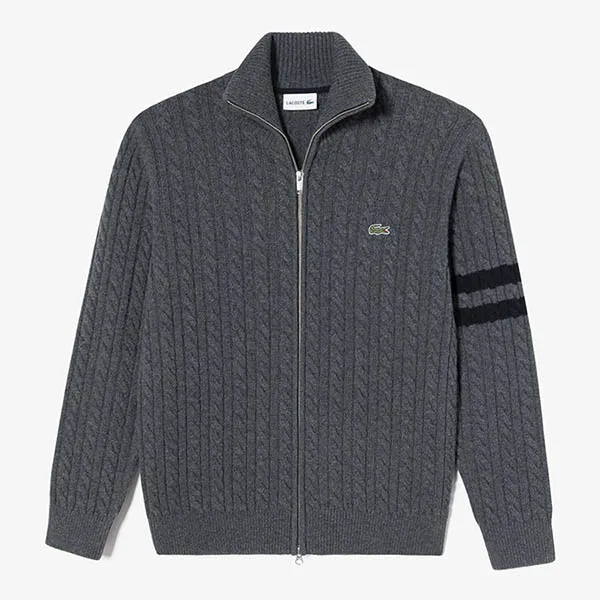 Áo Khoác Len Nam Lacoste Cable Zip-Up AH202E 53N EL6 Màu Xám Size 3