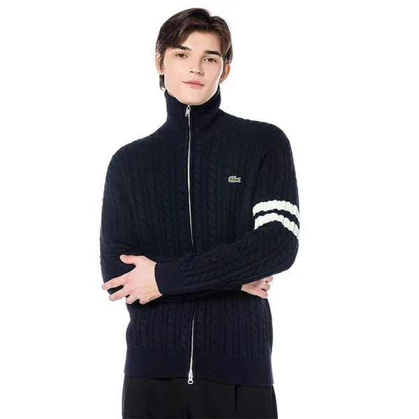 Áo Khoác Len Nam Lacoste Cable Zip-Up AH202E 53N HDE Màu Xanh Navy Size 3