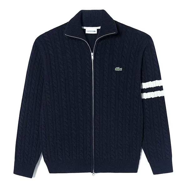 Áo Khoác Len Nam Lacoste Cable Zip-Up AH202E 53N HDE Màu Xanh Navy Size 3