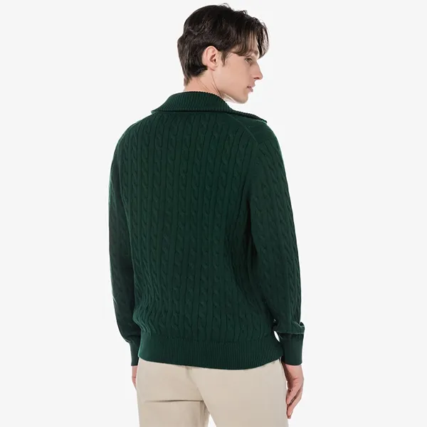 Áo Khoác Len Nam Lacoste Cable Zip-Up Cardigan AH103E YZP Màu Xanh Green Size 5