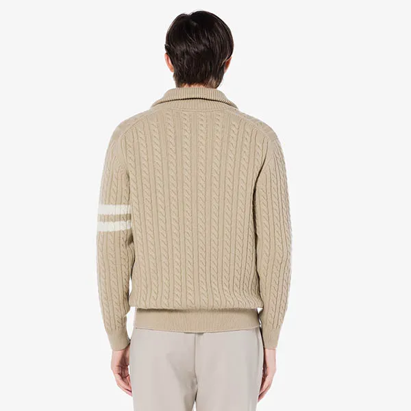 Áo Khoác Len Nam Lacoste Cable Zip-Up Cardigan AH202E 53N CB8 Màu Be Size 4