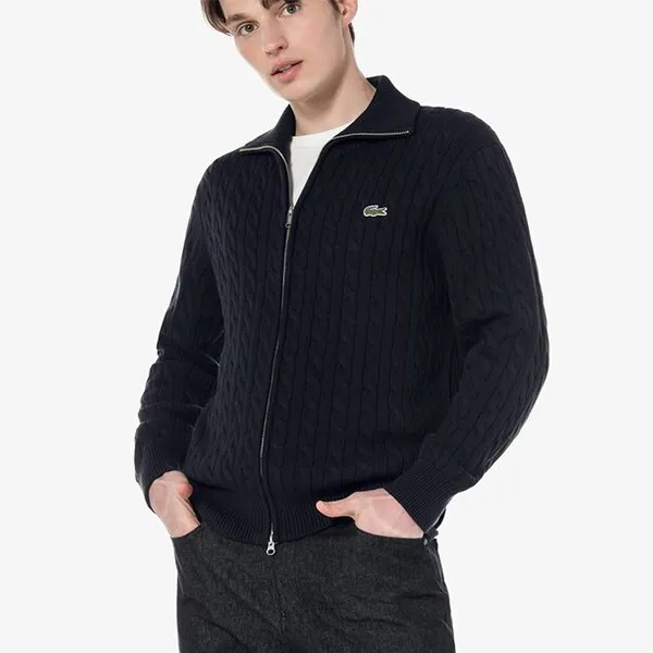 Áo Khoác Len Nam Lacoste Zip-up Cardigan AH103E HDE Màu Tím Than Đậm Size 4