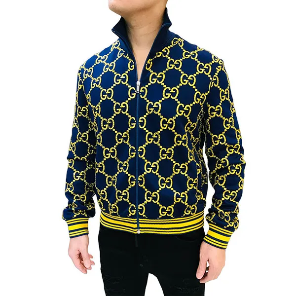 Áo Khoác Nam Gucci GG Jacket 655159 Màu Xanh Phối Vàng Size S