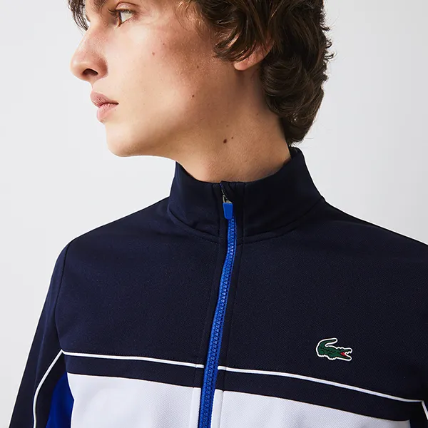 Áo Khoác Nam Lacoste Men's Sport Resistant Colourblock Piqué Zip Sweatshirt SH9543-52 Màu Xanh Navy Size 3