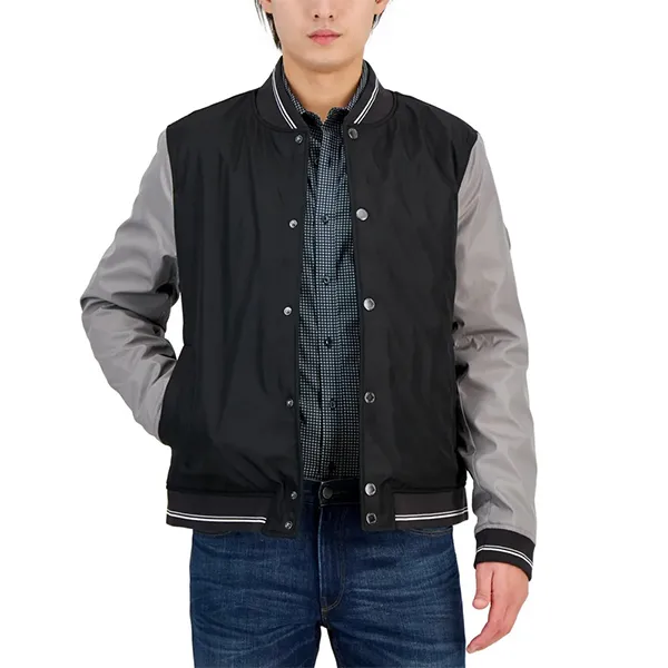 Áo Khoác Nam Michael Kors MK Colorblocked Baseball Jacket CR3201 Màu Đen Ghi Size XS