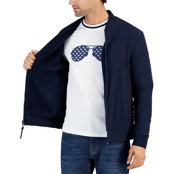 Áo Khoác Nam Michael Kors MK Fleece Reversible Zip-Front Jacket LU79A Mặc 2 Mặt Màu Xanh Navy Size M