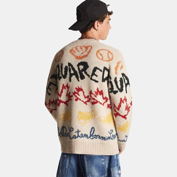 Áo Len Nam Dsquared2 S74HA1412S18466961 Màu Be Họa Tiết Size XS