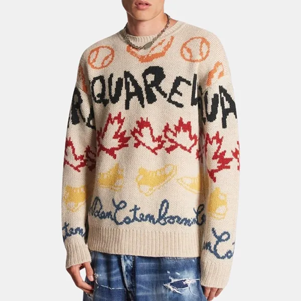 Áo Len Nam Dsquared2 S74HA1412S18466961 Màu Be Họa Tiết Size XS