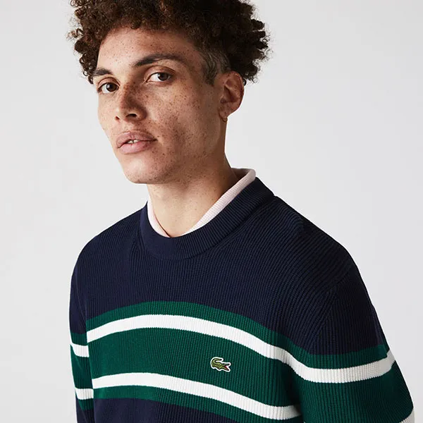 Áo Len Nam Lacoste Men's Heritage Crew Neck Striped Cotton Sweater AH6805-00 Màu Xanh Size 4