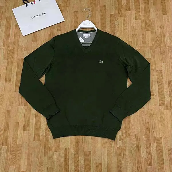 Áo Len Nam Lacoste Men's Long Sleeve V-neck Organic Màu Xanh Green Size 3