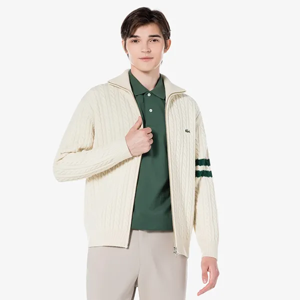 Áo Len Nam Lacoste Men's Zipper Cardigan AH202E-53NR XFJ Màu Trắng Kem Size 3 - Thời trang - Vua Hàng Hiệu