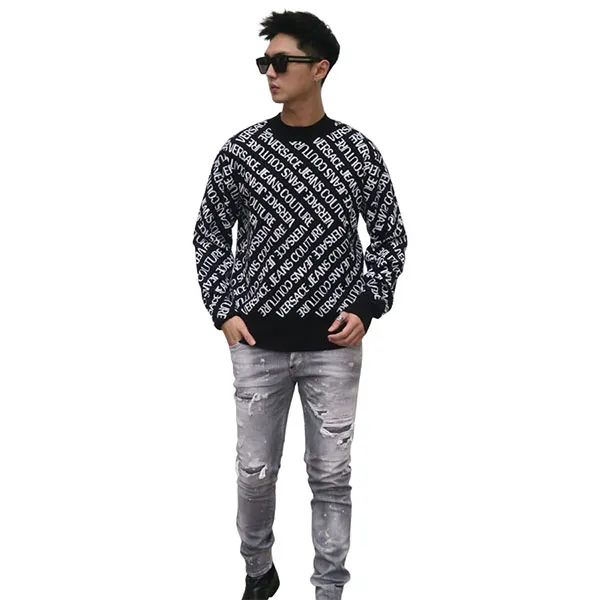 Áo Len Nam Versace Jeans Couture Black With All Over Printed 75GAFM11 CM29N A0E Màu Đen Trắng