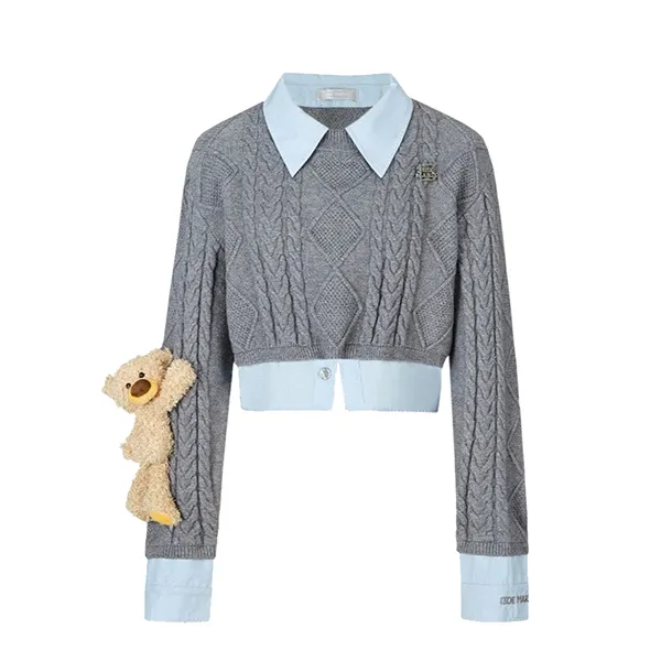 Áo Len Nữ 13 De Marzo Doozoo Nostalgia Shirt Sweater Gray Màu Xanh Xám Size S