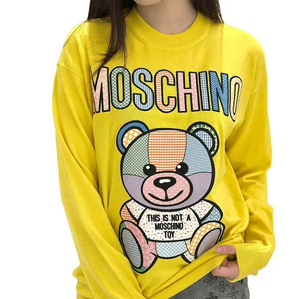 Áo Len Nữ Moschino Yellow With Teddy Bear Embroidered D T0916 0400 2033 Màu Vàng