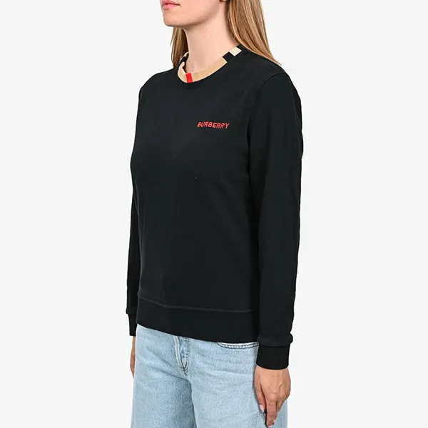 Áo Nỉ Sweater Burberry Jarrad Check Neck Sweatshirt  8075187 Màu Đen Size M - 3