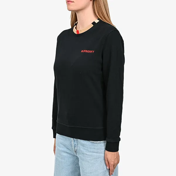 Áo Nỉ Sweater Burberry Jarrad Check Neck Sweatshirt 8075187 Màu Đen Size M