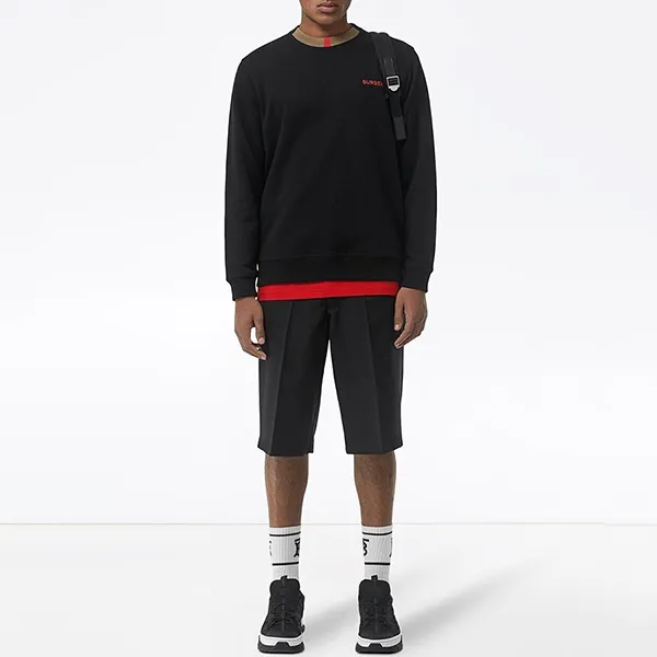 Áo Nỉ Sweater Burberry Jarrad Check Neck Sweatshirt 8075187 Màu Đen Size M